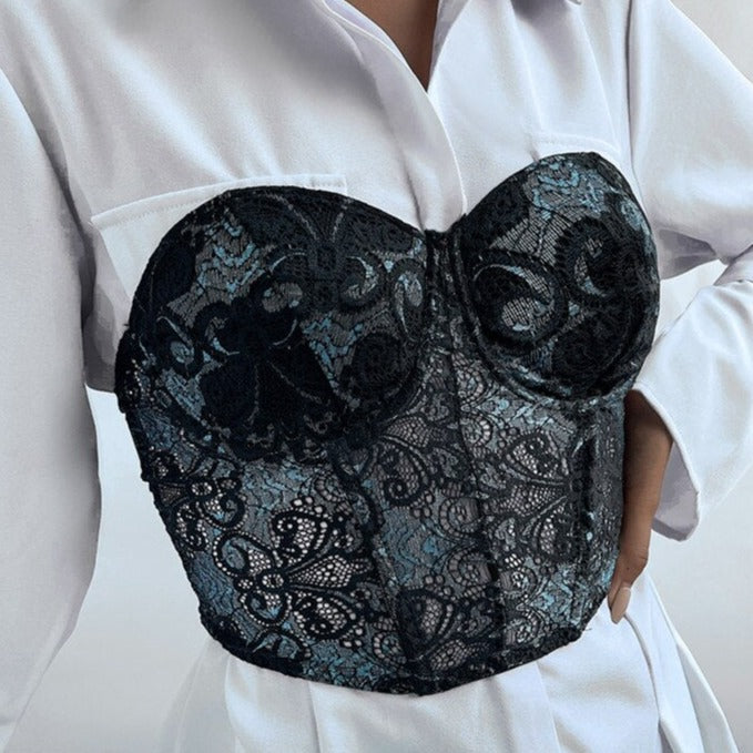 Bustier Top Bleu Transparent, corset balconné