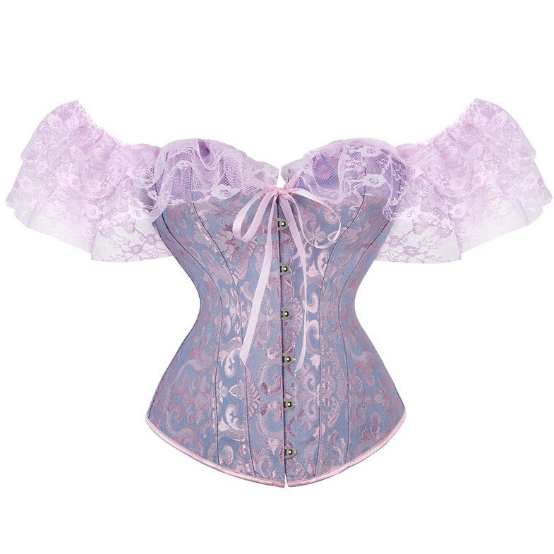 Corset Gothique Manches Courtes En Dentelle Alessia, corset violet
