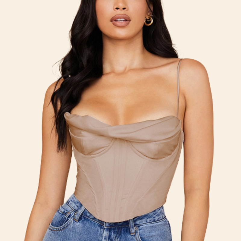 Top Corset Élégant Avec Fines Bretelles Emerie, crop top corset noir