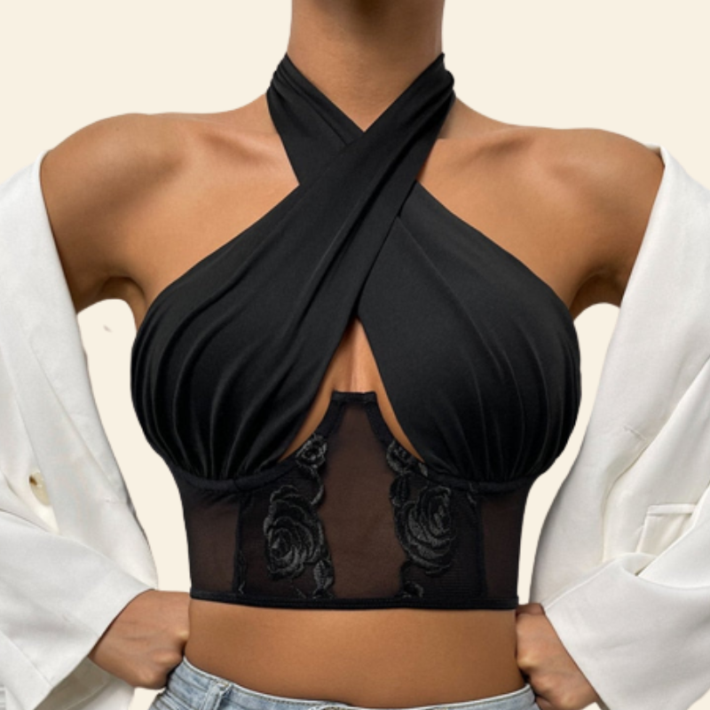 Corset Crop Top Élégant Noir, top corset bleu
