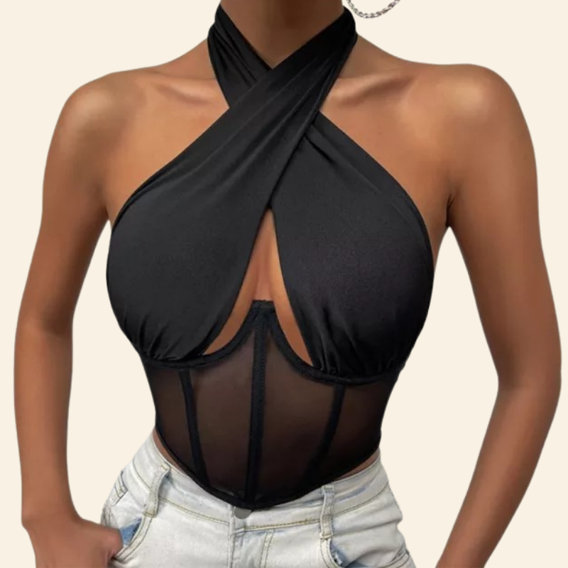 Corset Top Élégant Noir Transparent., top corset pour femme
