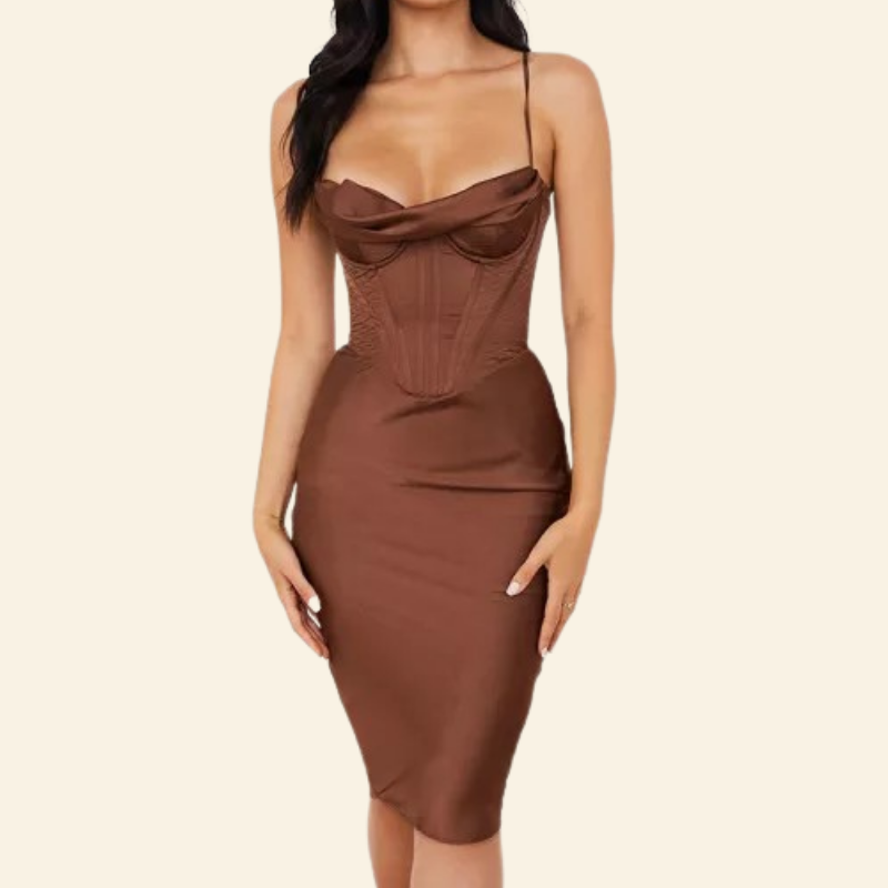 Robe Corset Cintrée Marron (Soirée) , robe avec corset lacet