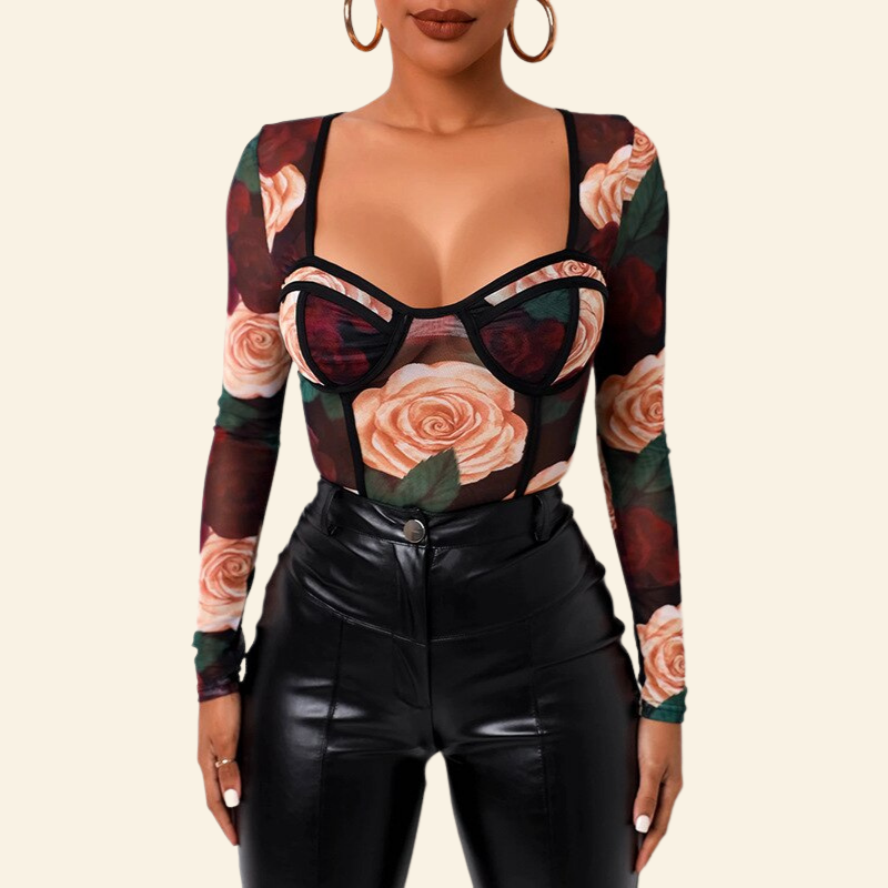 Top Corset Fleuri Pour Femme Natalia (Body), top corset bleu