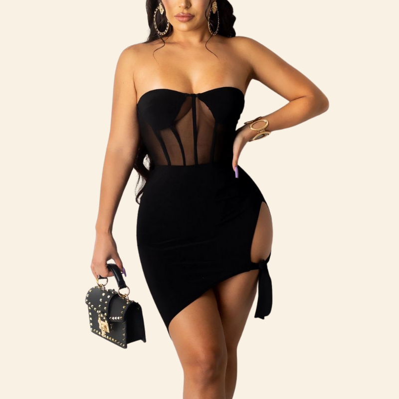 Robe Courte Chic Sans Bretelles Noir Corset Femme.Fr