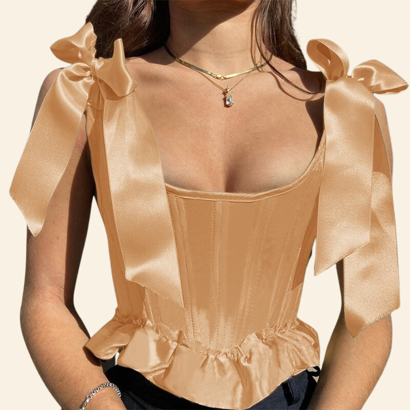 Top Corset Vert Époque Victorienne à Rubans, top style corset structuré orange