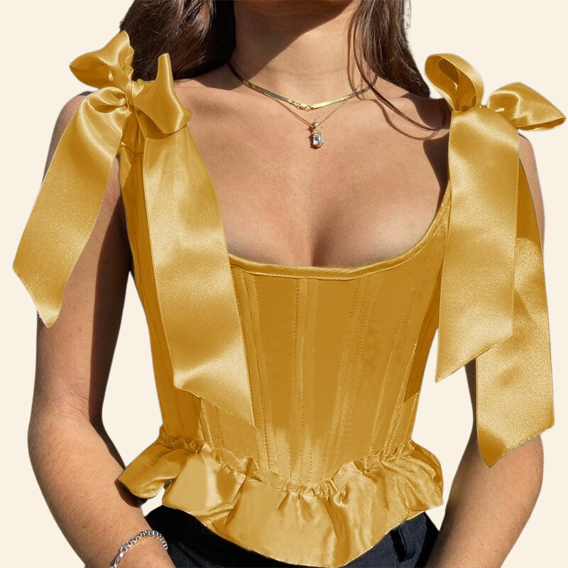 Top Corset Vert Époque Victorienne à Rubans, top style corset structuré jaune