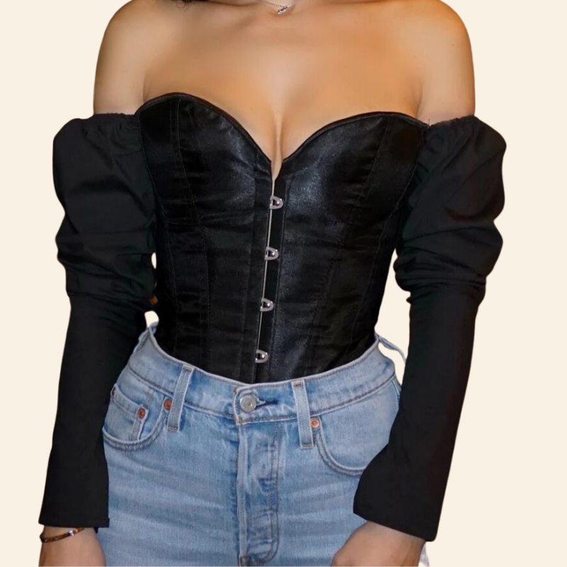 Top Corset Bustier Manche Longue (Noir), top corset grande taille