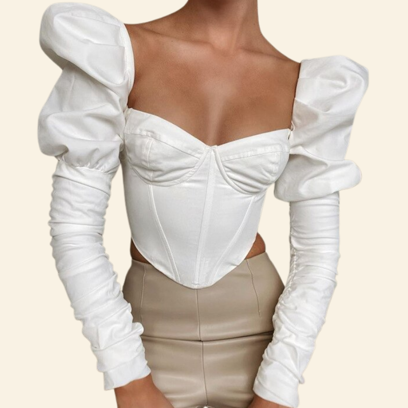 Top Corset Manche Longue Bouffante Angela, top style corset structuré orange