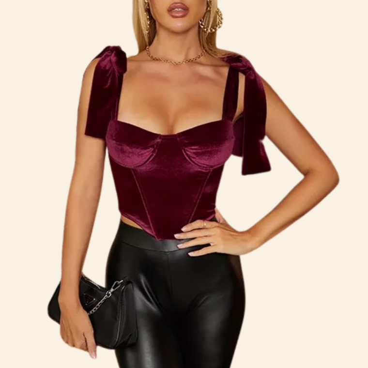 Top Corset Bustier En Velours Violet , corset top crop