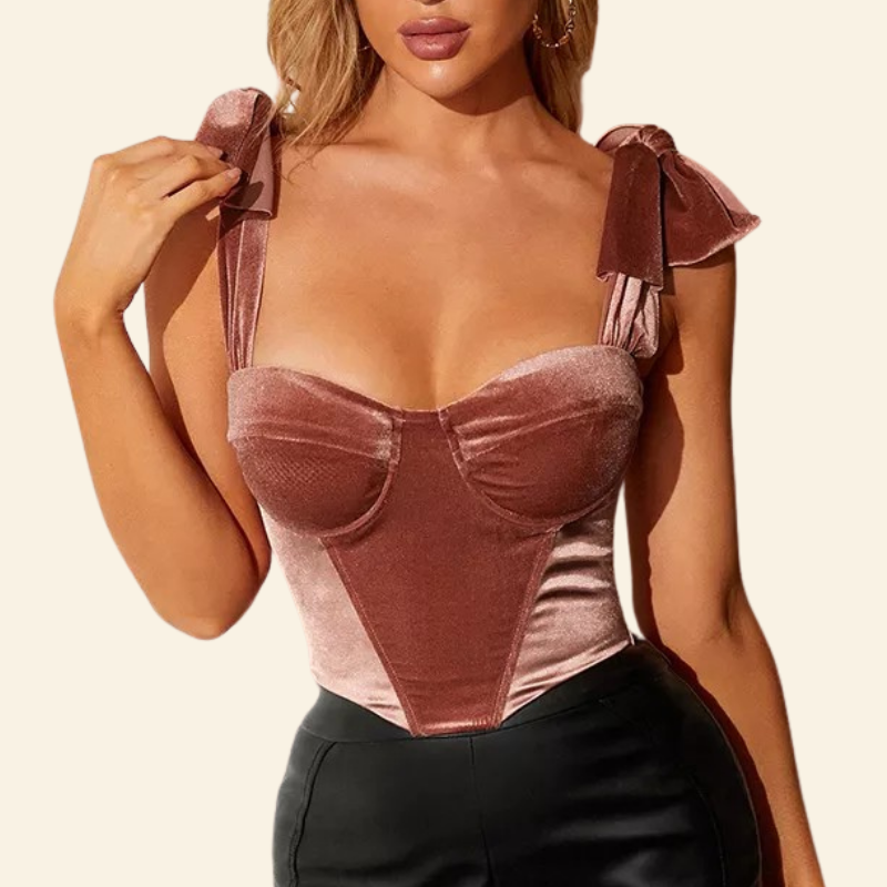Top Corset Bustier En Velours Rose, top corset jacquard