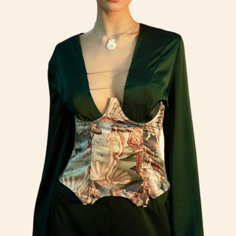 Corset Underbust Imprimé Vintage Queen, corset underbust romania