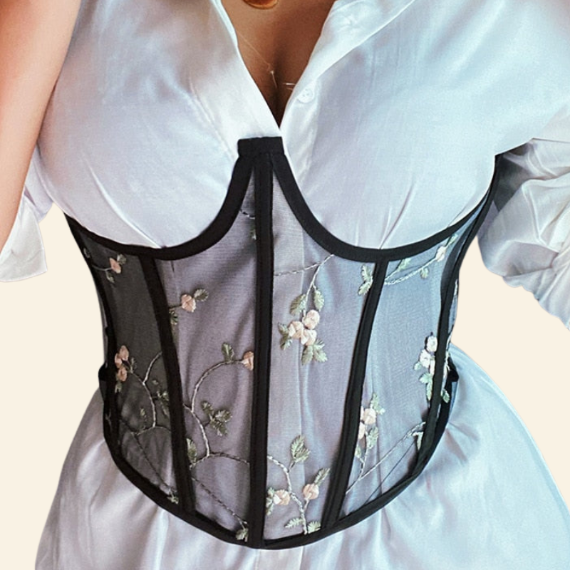 Corset Underbust Push Up Transparent Et Floral Aila, corset à fleurs