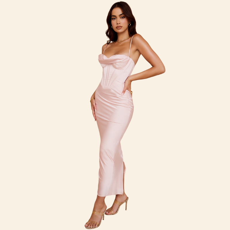 Robe Corset Longue Cocktail Alma, robe corset rose