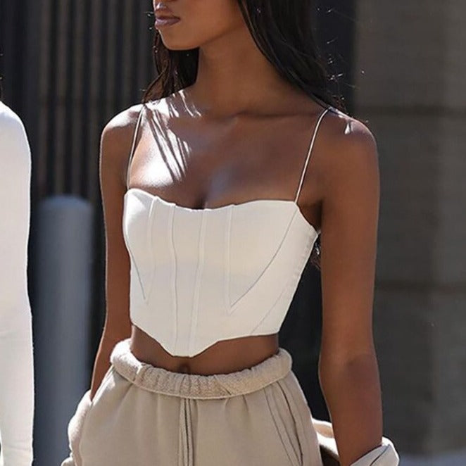 Haut Style Corset Court Blanc, haut type corset