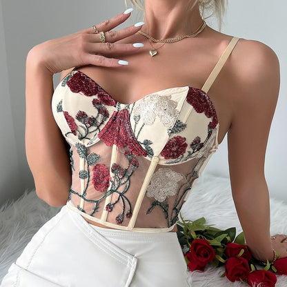 Corset Fleuri Femme Blanc Transparent, top corset fleuri