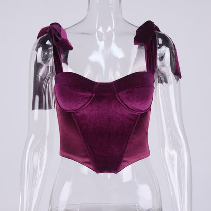 Top Corset Bustier En Velours Violet ,  top corset simili cuir