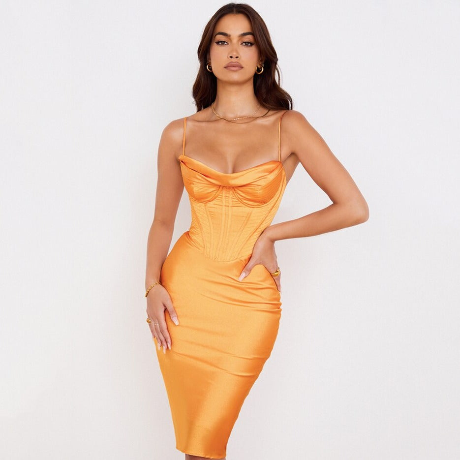 Robe Corset Cintrée Orange (Soirée) , robe effet corset
