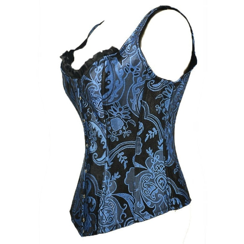 Corset Steampunk Jacquard Noir Et Bleu Nora,  corset fashion steampunk