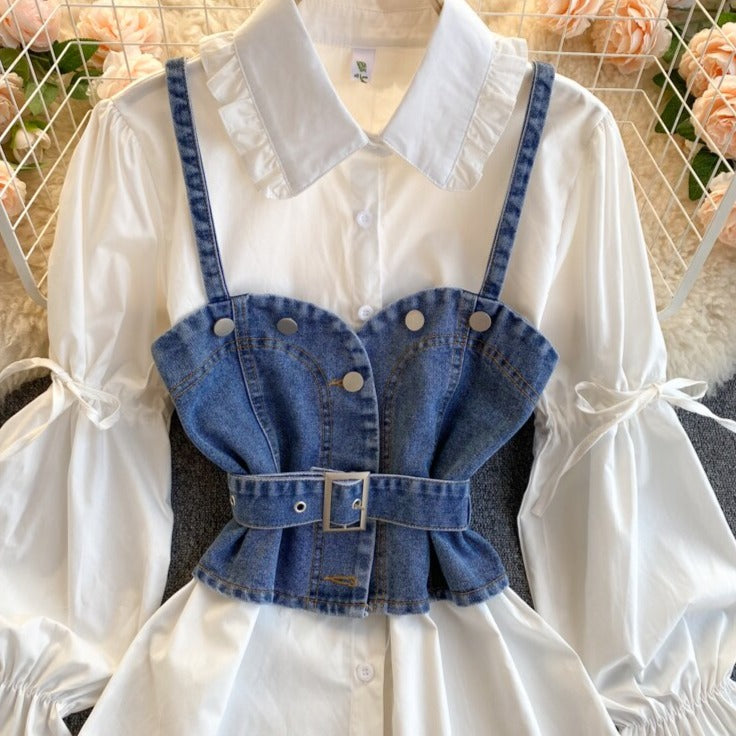 Chemise Corset En Jean Bleu Corset Femme
