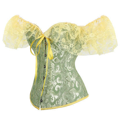 Corset Gothique Manches Courtes En Dentelle Flora, corset  vert
