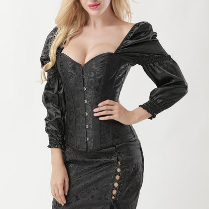 Corset Gothique Manches Longues Bouffantes (Noir), corset femme
