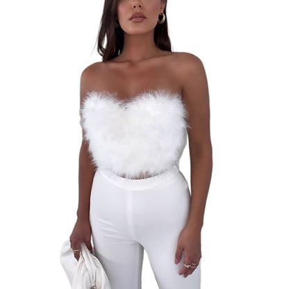 Top Bustier à Plumes Blanches, bustier blanc