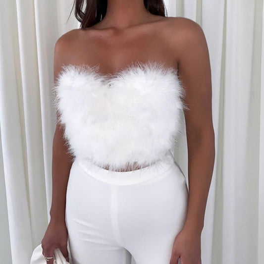 Top Bustier à Plumes Blanches