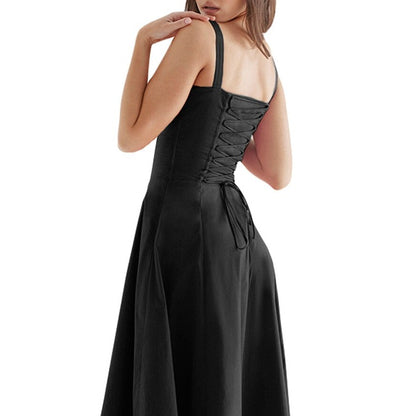 Robe Bustier Longue Noire avec Corset, robe bustier noire longue