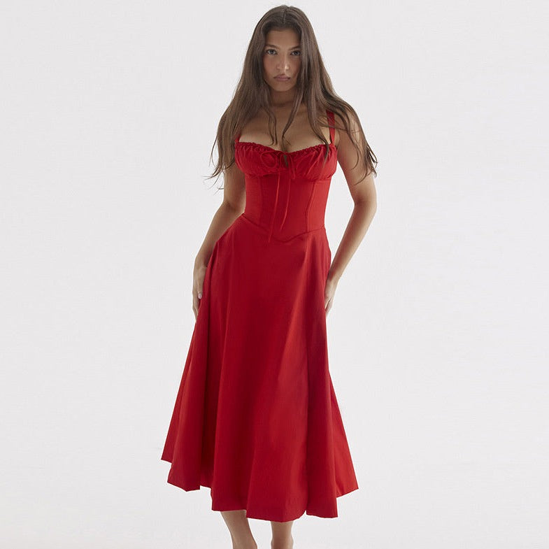 Robe Bustier Longue Rouge avec Corset, robe bustier rouge
