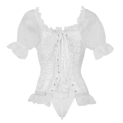 Corset Gothique À Manches Courtes Kataleya, corset inspiration vintage blanc