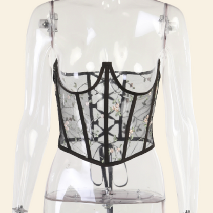 Corset Underbust Push Up Transparent Et Floral Aila, underbust corset white