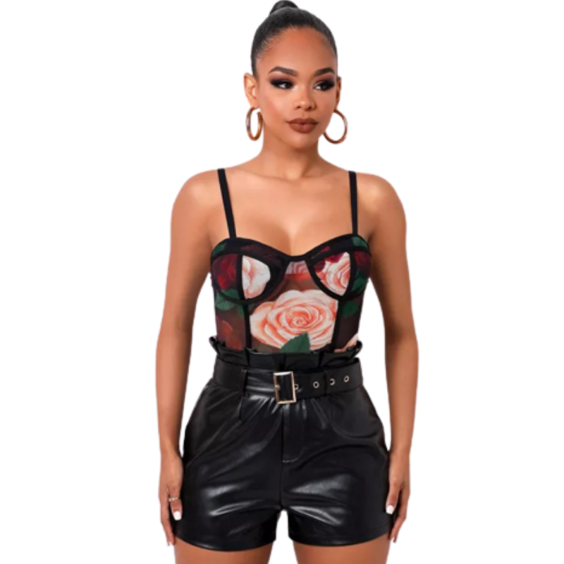 Top Corset Fleuri Pour Femme Body